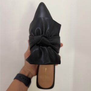 All Black Footwear Fold and Knot Chic Black Mule Dressy Flats